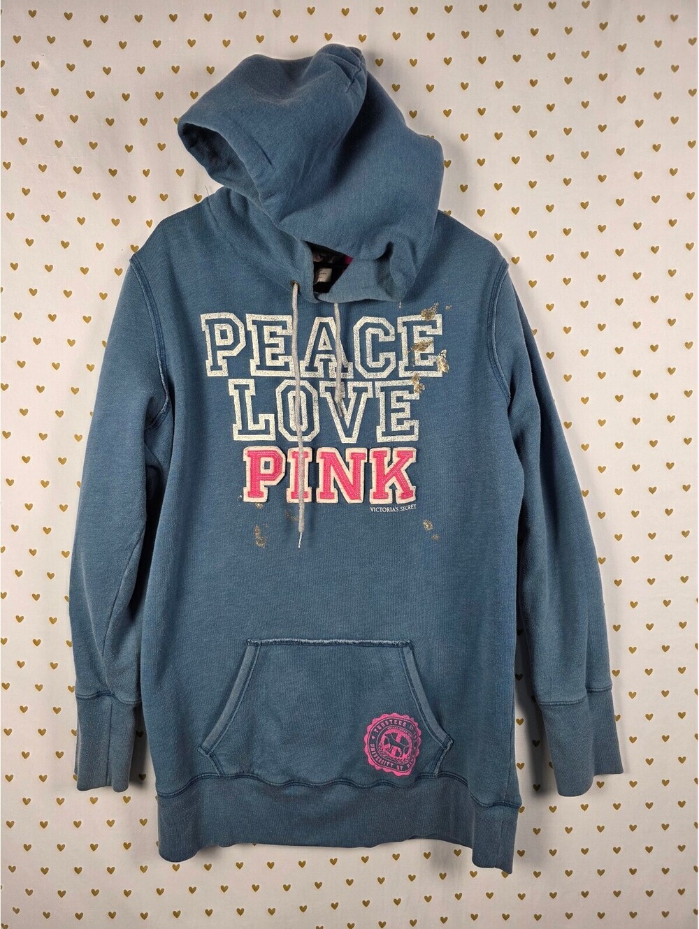 PINK Victoria's Secret Sweater Dress Hoodie Blue Peace Love Pink LY2K